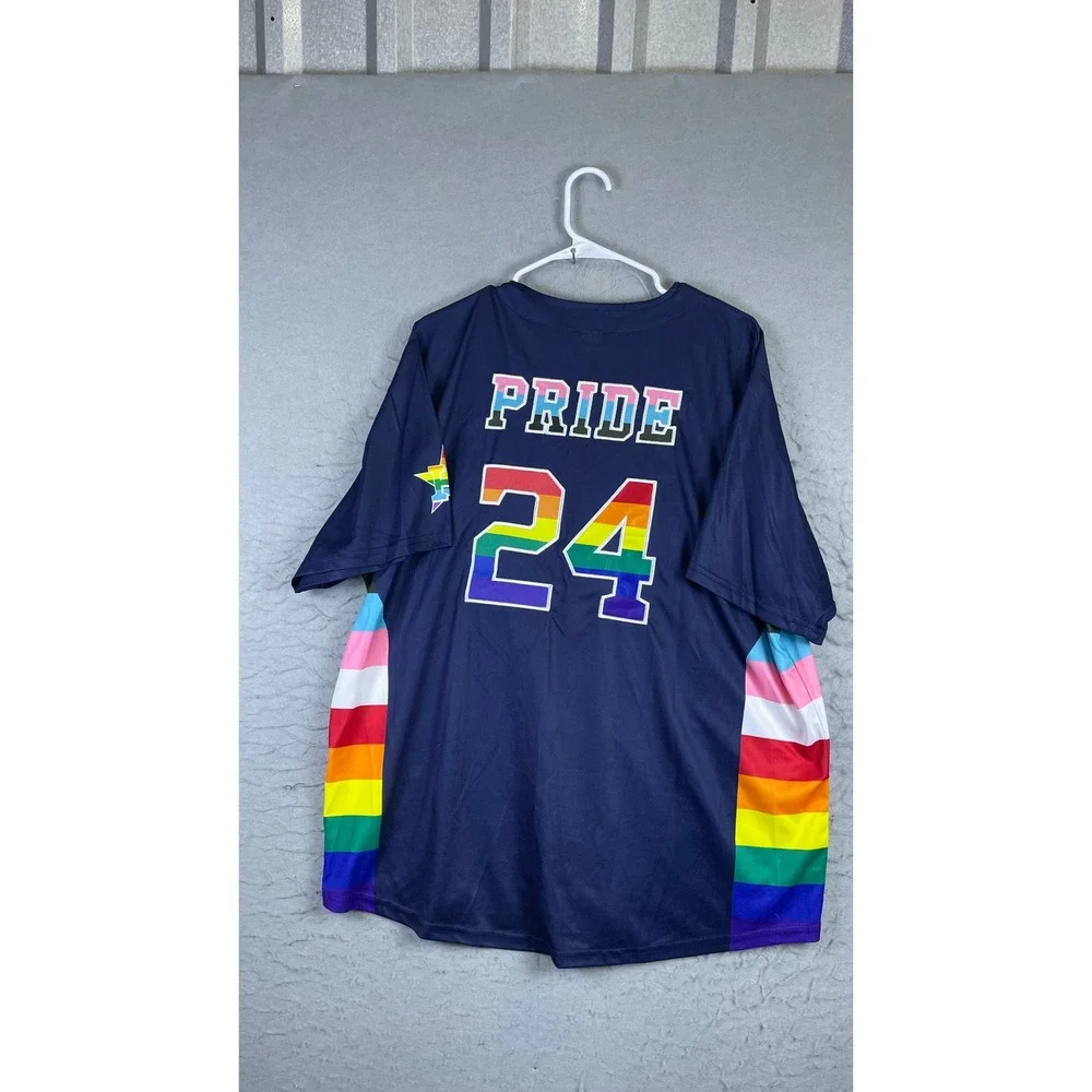 Houston Astros Baseball Jersey Mens XL Navy Blue Excellent Pride Rainbow 24